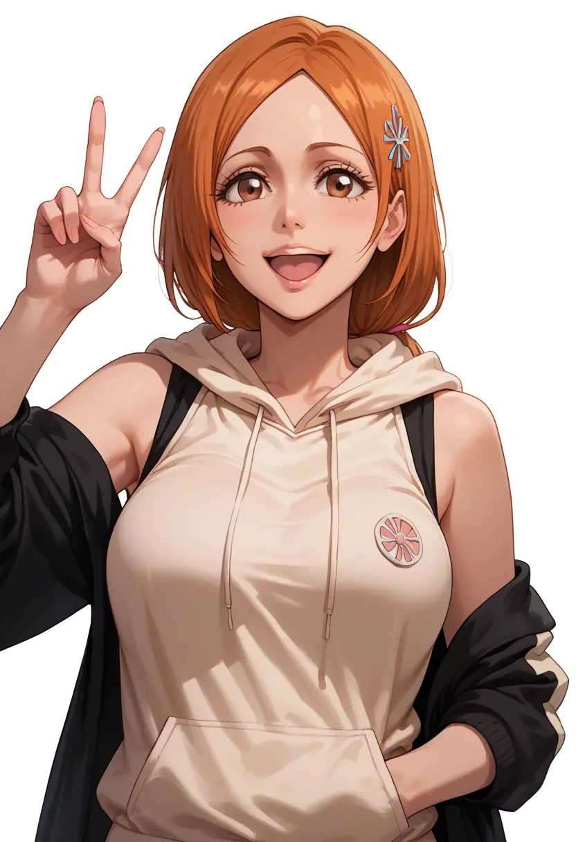 bleach,inoue_orihime,sleeveless hoodie,biker shorts  - 