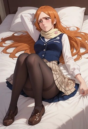 bleach,inoue_orihime,winter,student uniform,vest  - AI generated anime art