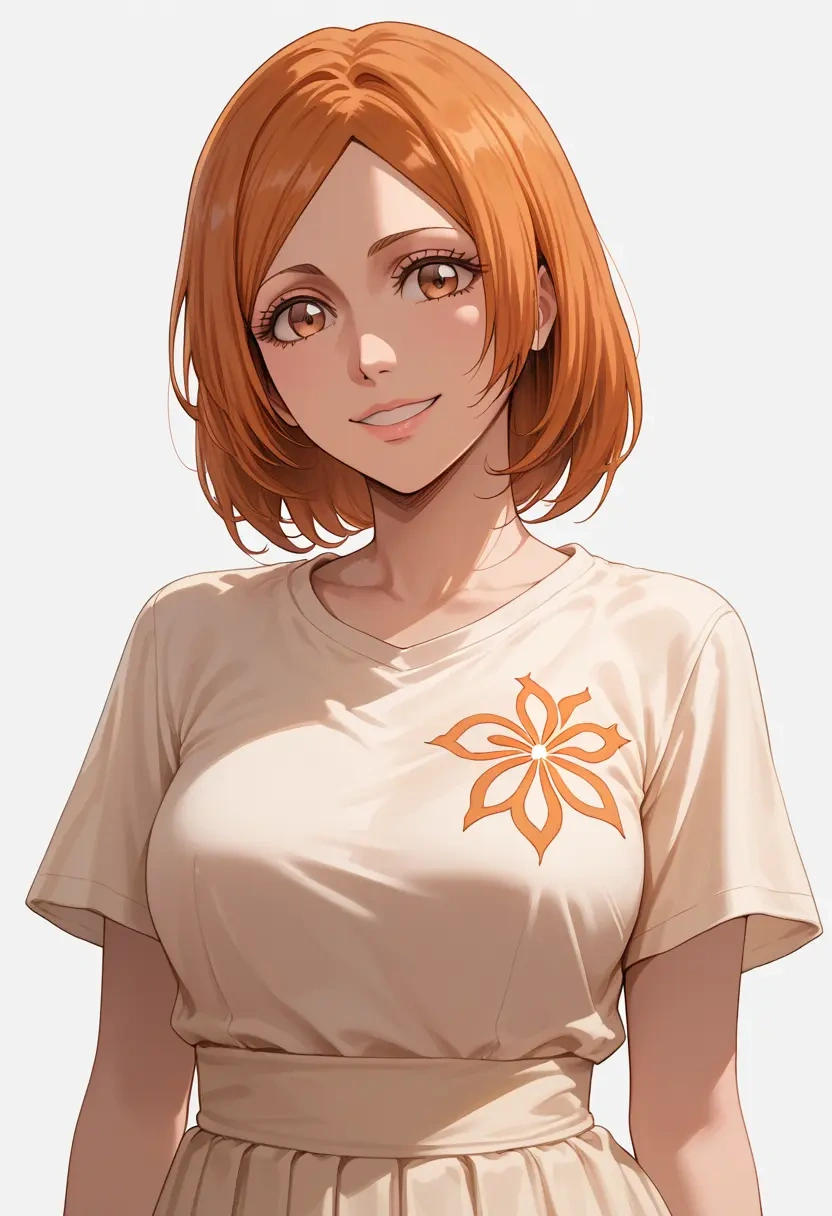 bleach,inoue_orihime,calligraphy print shirt,dolphin shorts  - 