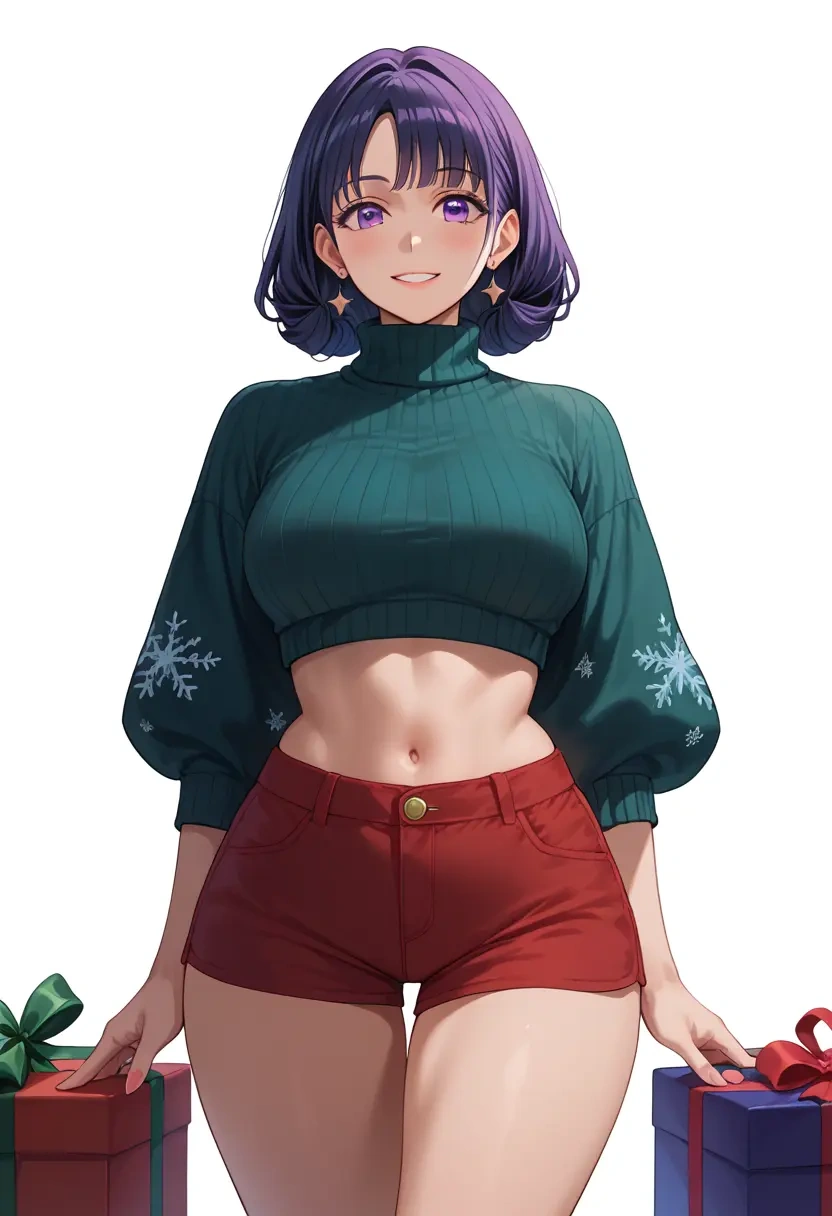 lycoris_recoil,inoue_takina,Christmas,red velvet shorts,turtleneck sweater  - 