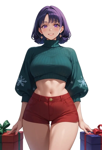 lycoris_recoil,inoue_takina,Christmas,red velvet shorts,turtleneck sweater  - AI generated anime art