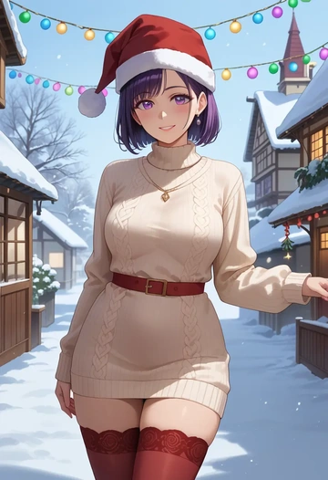 lycoris_recoil,inoue_takina,Christmas,sweater dress,stockings  - AI generated anime art