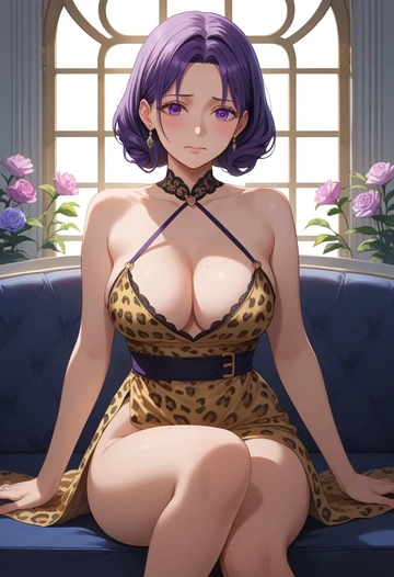 lycoris_recoil,inoue_takina,leopard print,silk slip dress  - AI generated anime art