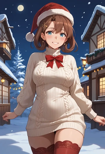 kantai_collection,intrepid_(kancolle),Christmas,sweater dress,stockings  - AI generated anime art