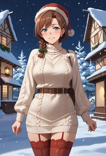 kantai_collection,intrepid_(kancolle),Christmas,sweater dress,stockings  - AI generated anime art