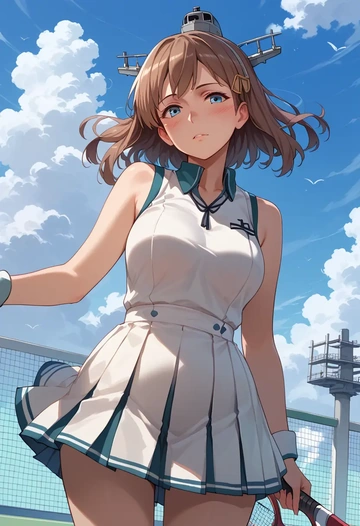 kantai_collection,intrepid_(kancolle),tennis dress,visor,trainers  - AI generated anime art