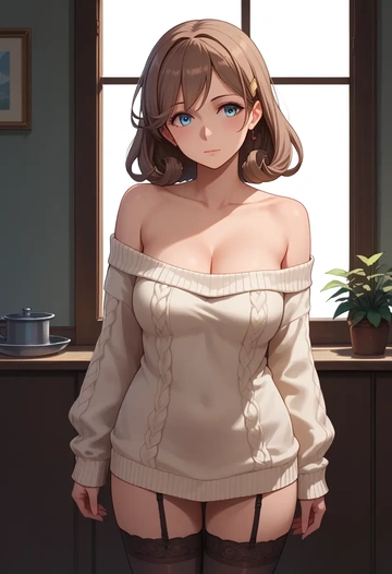 kantai_collection,intrepid_(kancolle),off-shoulder,sweater  - AI generated anime art