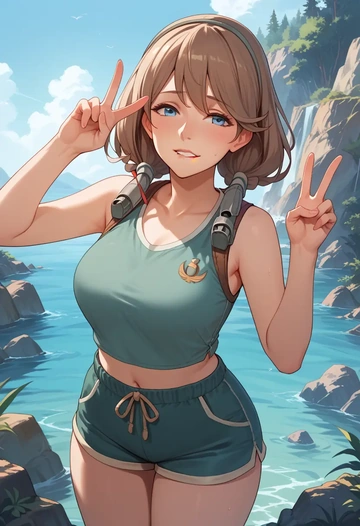 kantai_collection,intrepid_(kancolle),sleeveless swim top,shorts-style bottom,contrast stitching  - AI generated anime art