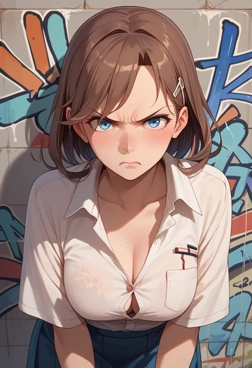 kantai_collection,intrepid_(kancolle),oversized graffiti shirt,dolphin shorts  - AI generated anime art