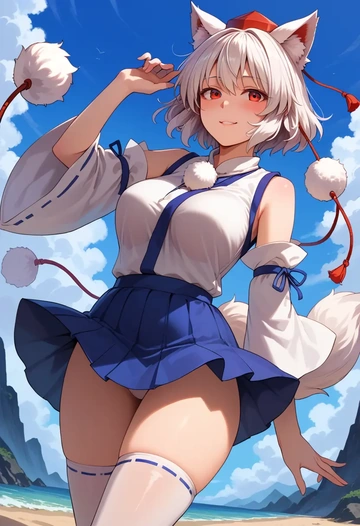 touhou,inubashiri_momiji,mini skirt,stockings  - AI generated anime art