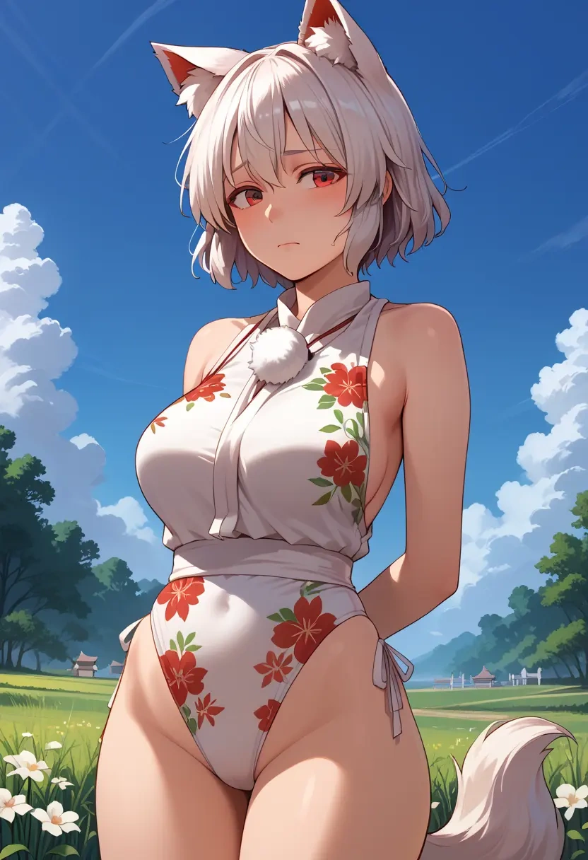 touhou,inubashiri_momiji,swimsuit,floral print  - 