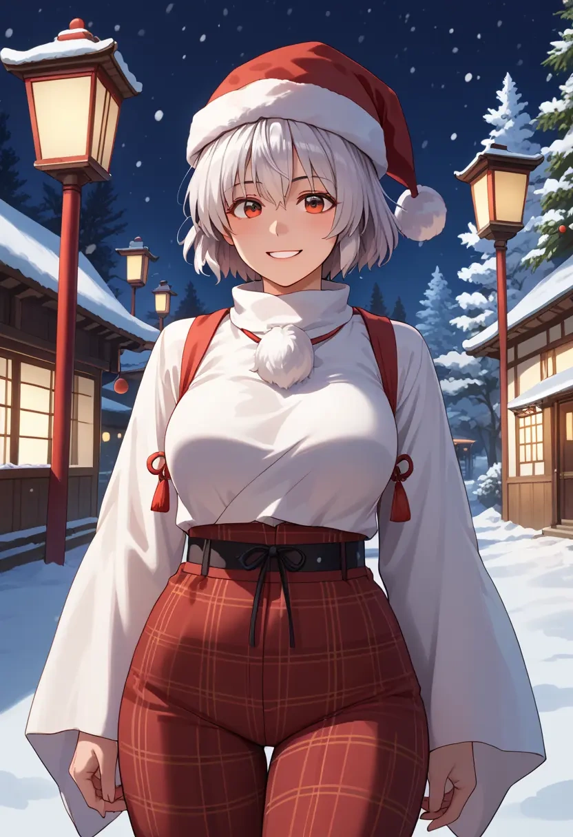 touhou,inubashiri_momiji,Christmas,plaid trousers  - 