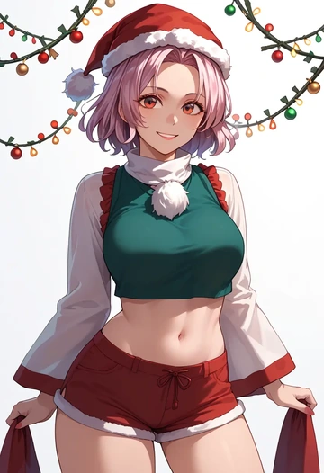 touhou,inubashiri_momiji,Christmas,red velvet shorts  - AI generated anime art