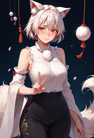 touhou,inubashiri_momiji,pants,wide-leg,strappy top  - AI generated anime art