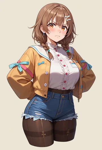 hololive,inugami_korone_(1st_costume),denim jacket,cropped,leather leggings  - AI generated anime art