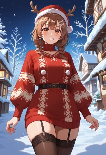 hololive,inugami_korone,sweater,stockings,Thigh garters  - AI generated anime art