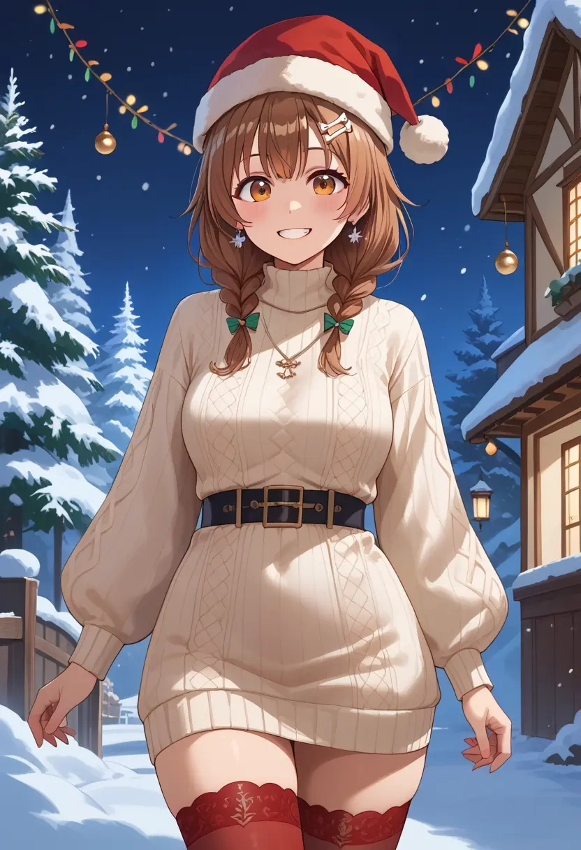 hololive,inugami_korone,Christmas,sweater dress,stockings  - 