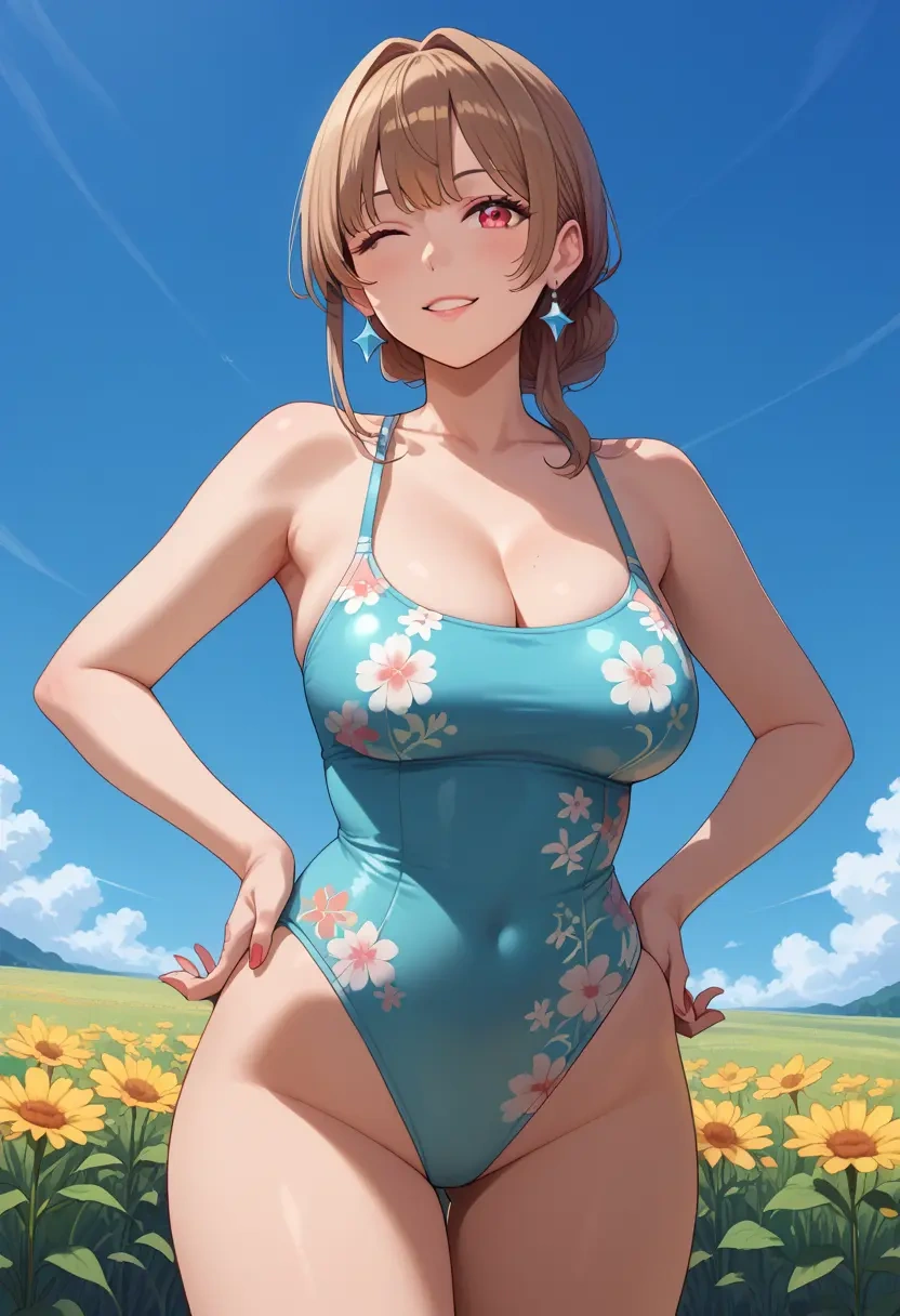 nijisanji,inui_toko,swimsuit,floral print  - 