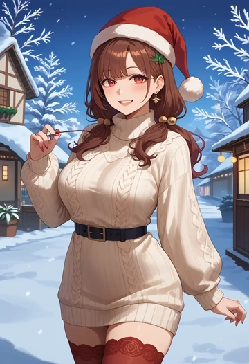 nijisanji,inui_toko,Christmas,sweater dress,stockings  - AI generated anime art