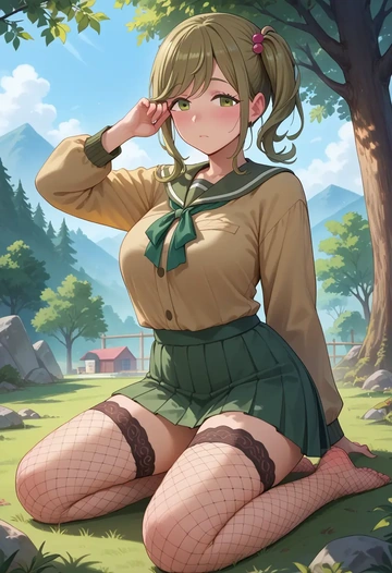 yurucamp,inuyama_aoi,mini skirt, stockings  - AI generated anime art