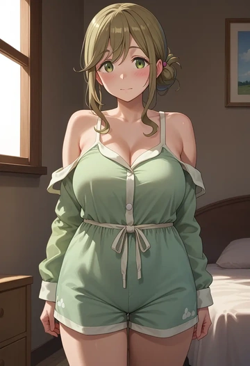 yurucamp,inuyama_aoi,pajamas, low-waisted shorts  - AI generated anime art