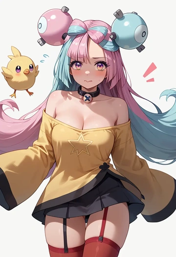 pokemon,iono_(pokemon),collar,oversized,Thigh garters  - AI generated anime art