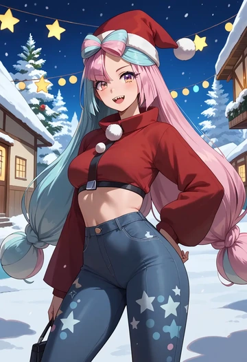 pokemon,iono_(pokemon),Christmas,plaid trousers  - AI generated anime art