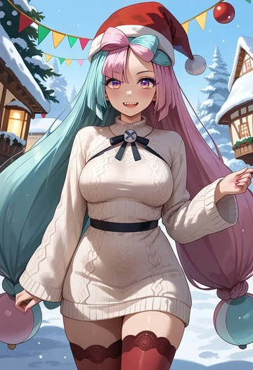 pokemon,iono_(pokemon),Christmas,sweater dress,stockings  - AI generated anime art