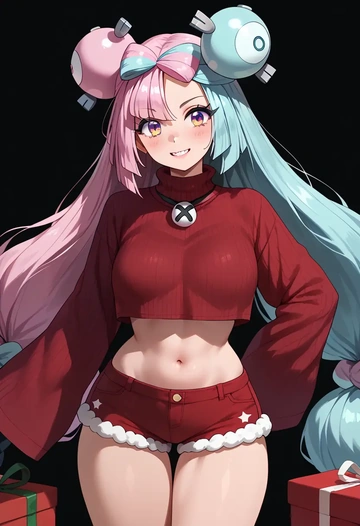 pokemon,iono_(pokemon),Christmas,red velvet shorts,turtleneck sweater  - AI generated anime art