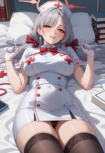 blue_archive,iori_(blue_archive),nurse pantyhose,mini skirt, sexy  - AI generated anime art