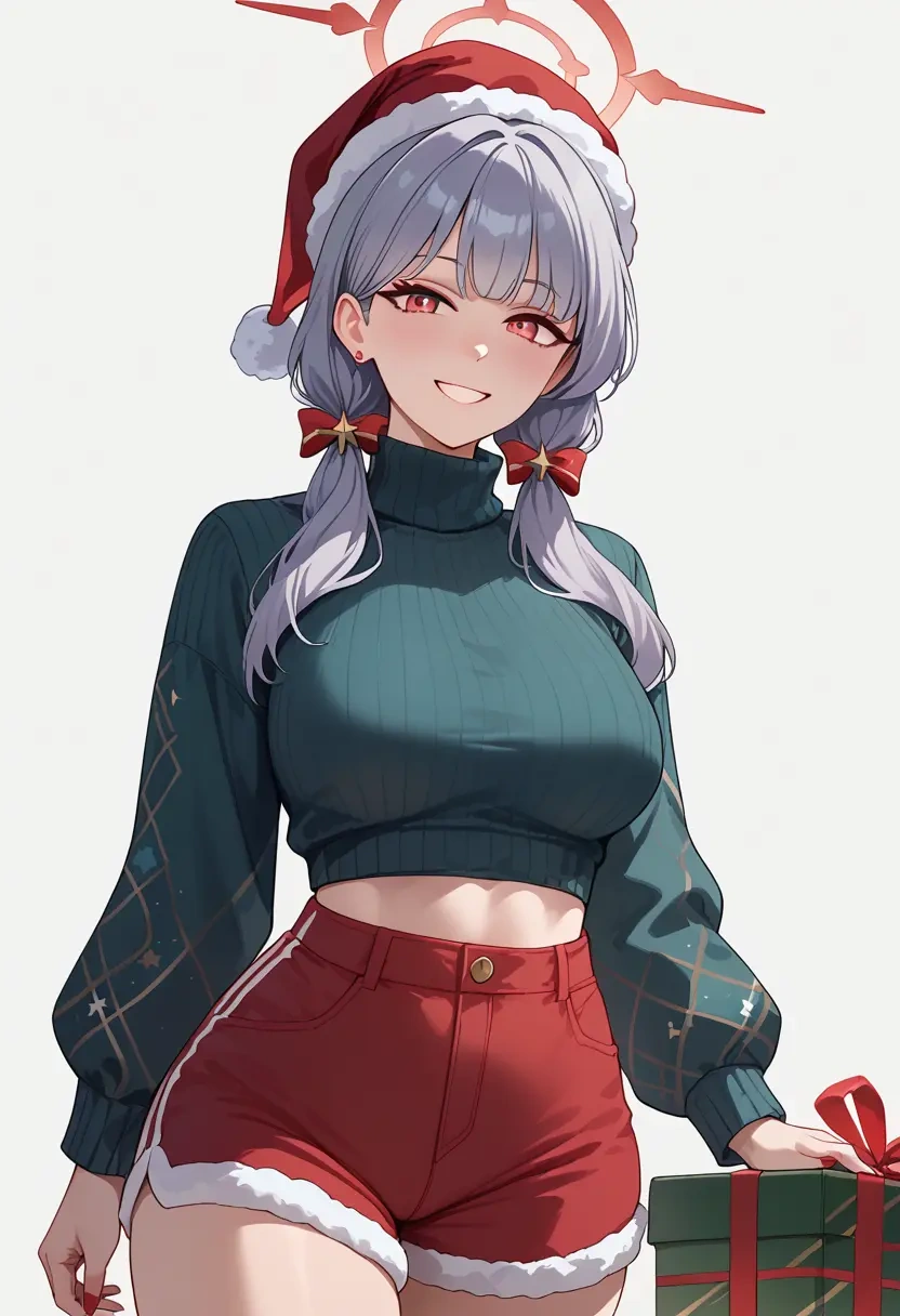 blue_archive,iori_(blue_archive),Christmas,red velvet shorts,turtleneck sweater  - 