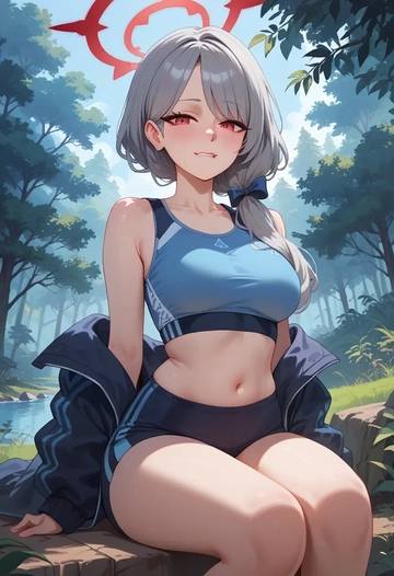 blue_archive,iori_(blue_archive),sports crop,high-waisted shorts  - AI generated anime art