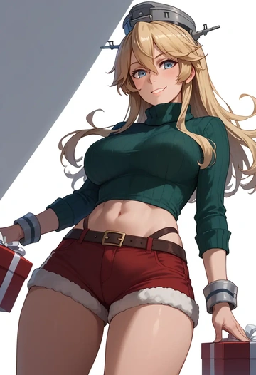 kantai_collection,iowa_(kancolle),Christmas,red velvet shorts,turtleneck sweater  - AI generated anime art