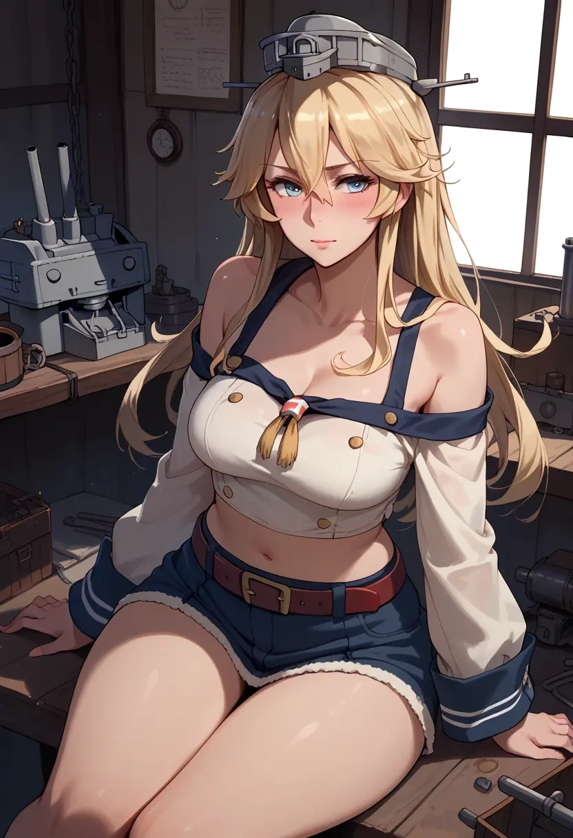 kantai_collection,iowa_(kancolle),off-shoulder top,dolphin shorts  - 