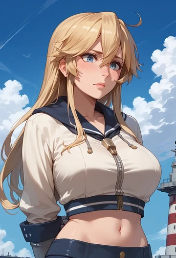 kantai_collection,iowa_(kancolle),crop hoodie,shorts  - AI generated anime art