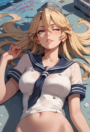 kantai_collection,iowa_(kancolle),striped graffiti blouse,dolphin shorts  - AI generated anime art