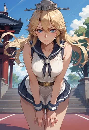 kantai_collection,iowa_(kancolle),tennis dress,visor,trainers  - AI generated anime art