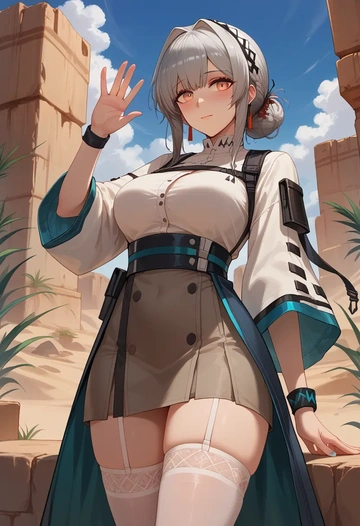 arknights,irene_(arknights),mini skirt, stockings  - AI generated anime art