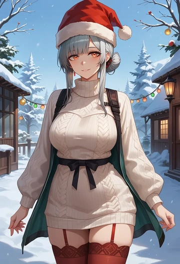 arknights,irene_(arknights),Christmas,sweater dress,stockings  - AI generated anime art