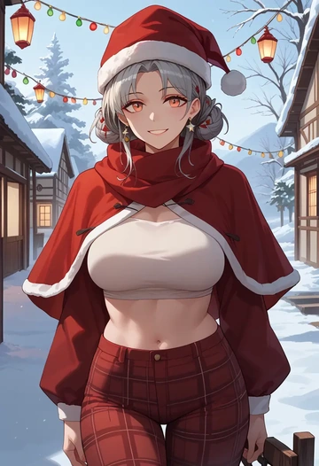 arknights,irene_(arknights),Christmas,plaid trousers  - AI generated anime art