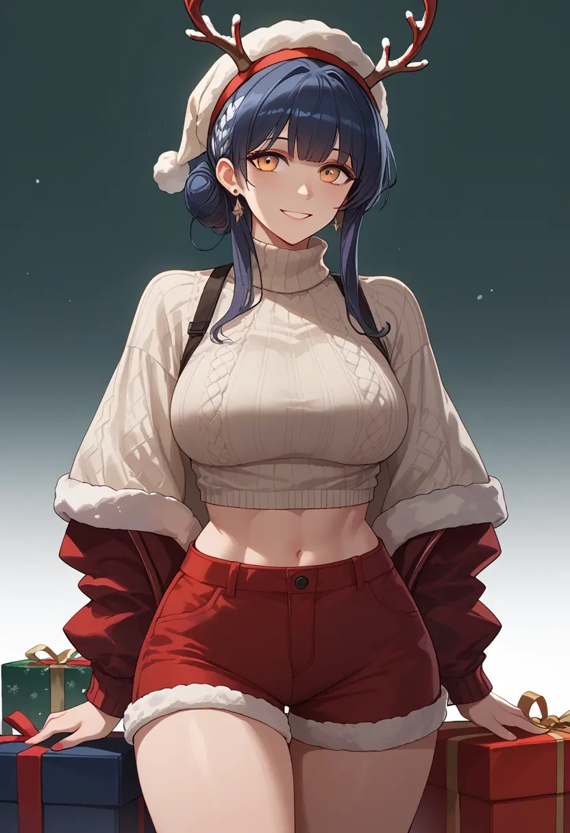 arknights,irene_(arknights),Christmas,red velvet shorts,turtleneck sweater  - 