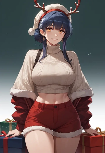 arknights,irene_(arknights),Christmas,red velvet shorts,turtleneck sweater  - AI generated anime art