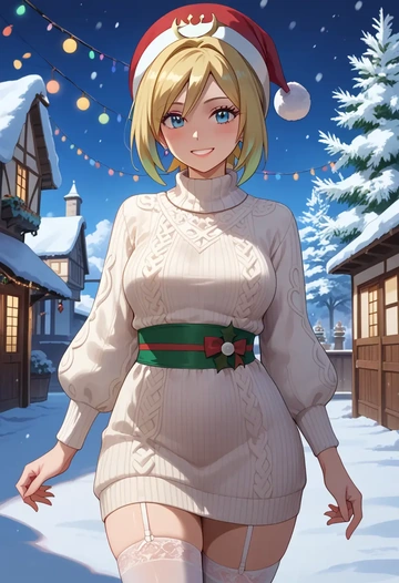 pokemon,irida_(pokemon),Christmas,sweater dress,stockings  - AI generated anime art