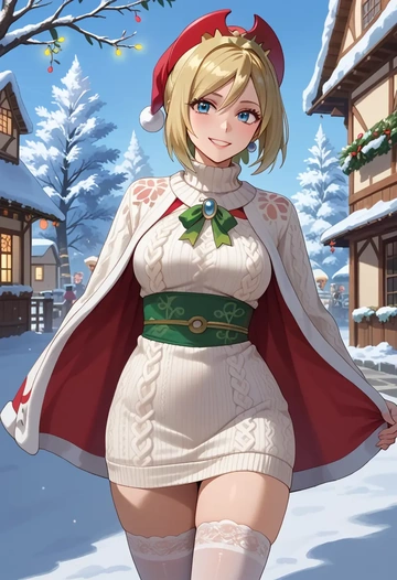 pokemon,irida_(pokemon),Christmas,sweater dress,stockings  - AI generated anime art