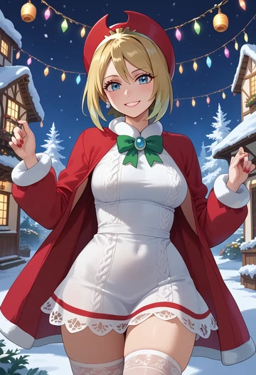 pokemon,irida_(pokemon),Christmas,sweater dress,stockings  - AI generated anime art