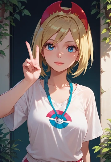 pokemon,irida_(pokemon),tie-dye shirt,dolphin shorts  - AI generated anime art