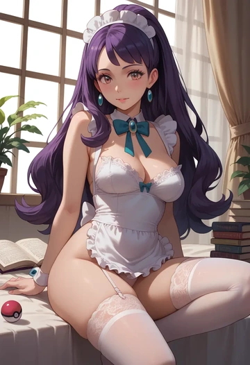 pokemon,iris_(pokemon),maid, sexy, stockings,panties  - AI generated anime art