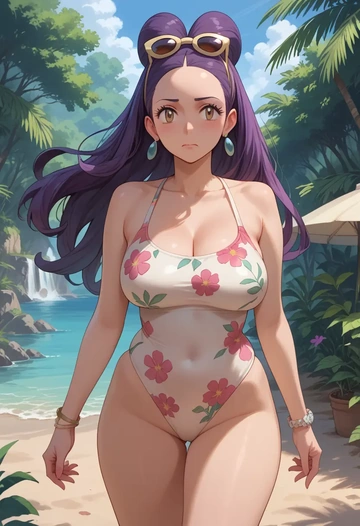 pokemon,iris_(pokemon),swimsuit,floral print  - AI generated anime art