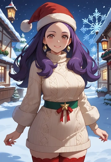 pokemon,iris_(pokemon),Christmas,sweater dress,stockings  - AI generated anime art