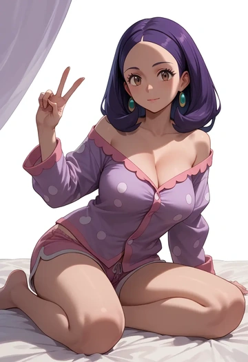 pokemon,iris_(pokemon),pajamas, low-waisted shorts  - AI generated anime art